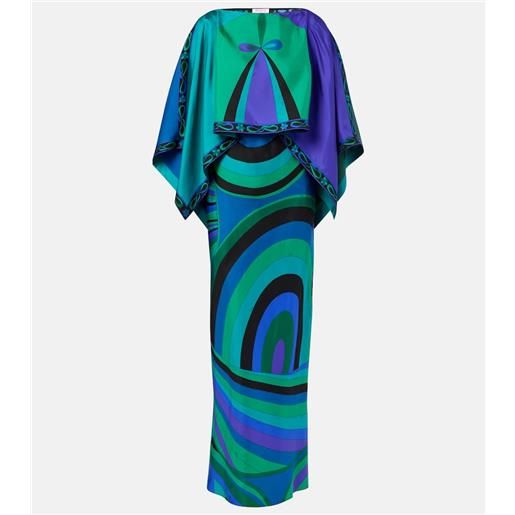 Pucci abito lungo e mantella iride in twill di seta