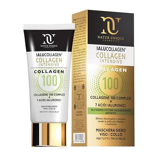 NATUR UNIQUE ialucollagen intensive collagen | maschera collagene viso con collagen 100 complex e 7 acidi ialuronici | maschere per il viso e collo antietà rigeneranti, skincare illuminante 75ml