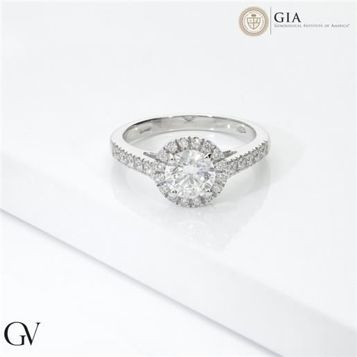 Gioielli di Valenza anello solitario in oro bianco 18k con diamante taglio brillante certificato igi 1.00ct