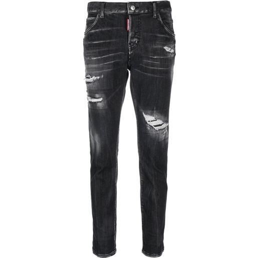 DSQUARED2 jeans skinny crop con effetto vissuto - nero