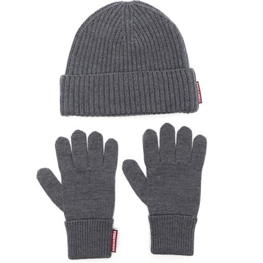 DSQUARED2 set berretto e guanti in lana - grigio