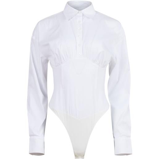 Fleur Du Mal body in popeline con bottoni - bianco