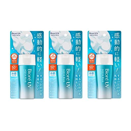 Biore UV aqua rich watery gel protezione solare spf50+ pa++++ 70g protezione solare made in japan, set di 3