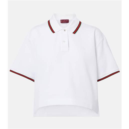 Gucci polo cropped in piquã© di cotone web stripe