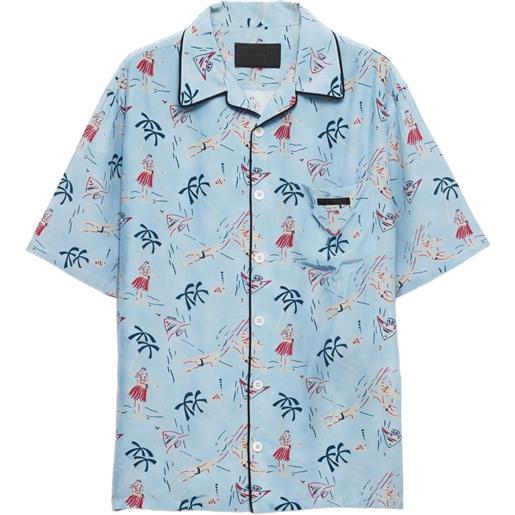 Prada camicia bowling con stampa grafica - blu