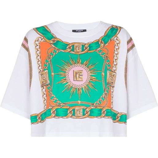 Balmain t-shirt crop con stampa foulard - bianco