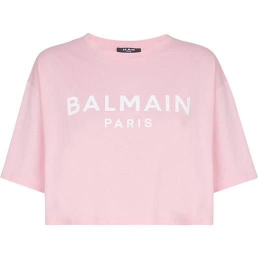 Balmain t-shirt crop con stampa - rosa