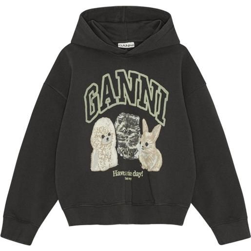 GANNI felpa con cappuccio e logo - nero