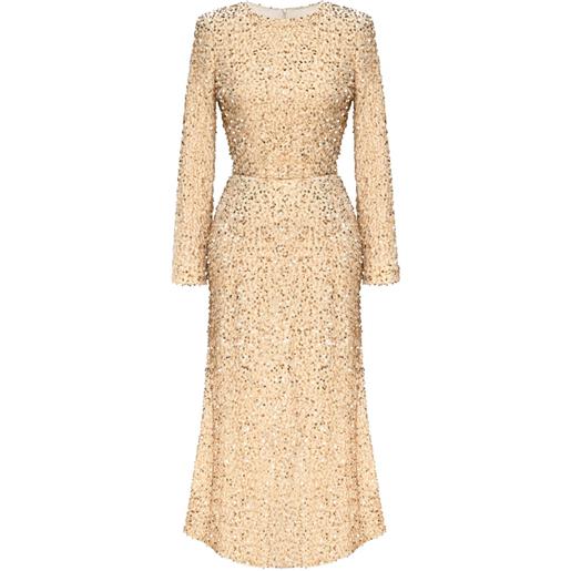 POST MERIDIEM abito midi in velluto con paillettes - toni neutri