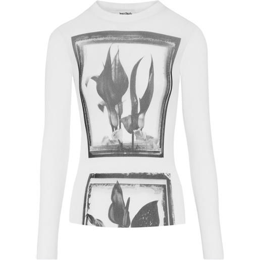 Jean Paul Gaultier top a maniche lunghe con motivo floreale - bianco