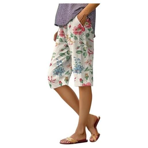 Generic pantaloni capri per pantaloncini da spiaggia larghi al ginocchio con stampa a righe casual estivi alla da donna con pantaloncini tascabili pantaloni 3/4 donna sportivi (white, s)