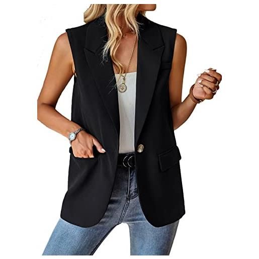 ALSOGO blazer donna senza maniche gilet sportivo elegante tinta unita blazer giacca cappotto business ufficio giacca da completo risvolto fronte aperto tempo libero business giacca con tasca, beige
