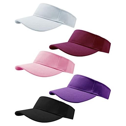 Rbenxia 5 pezzi di visiere sportive regolabili visiera parasole cappelli visiera per donna e uomo (nero, bianco, rosa, viola, bordeaux)
