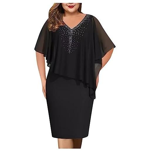 Generic abito da sera in chiffon con scollo a v da donna taglie forti con mantello trasparente a maniche corte per madre della sposa, marina militare, 4xl