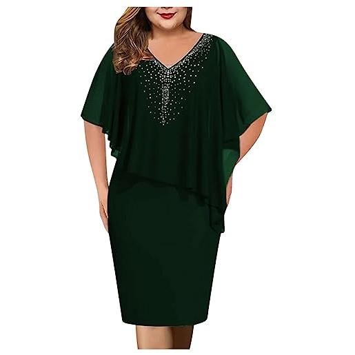 Generic abito da sera in chiffon con scollo a v da donna taglie forti con mantello trasparente a maniche corte per madre della sposa, marina militare, 4xl