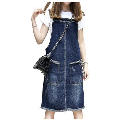 LIUYUYOUGO vestiti casual da donna vestito scamiciato in denim da donna taglie forti tuta sfilacciata usurata abiti in denim salopette blu lavato abito in jeans estivo casual largo senza maniche can