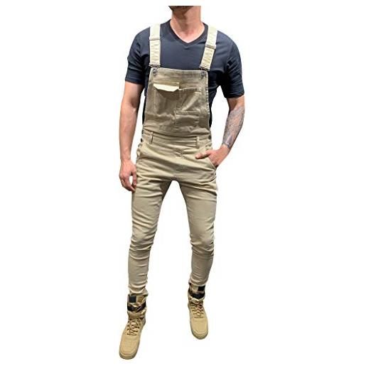 Generic salopette da uomo in denim salopette vintage con bretelle da lavoro con spalline regolabili con tasche casual retrò da combattimento salopette cargo salopette slim fit jeans tuta abbigliamento da