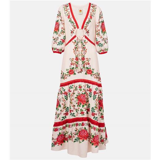 Farm Rio abito lungo in misto lino con stampa