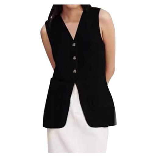 Generic gilet lungo in lino da donna, casual estivo, senza maniche maglia
