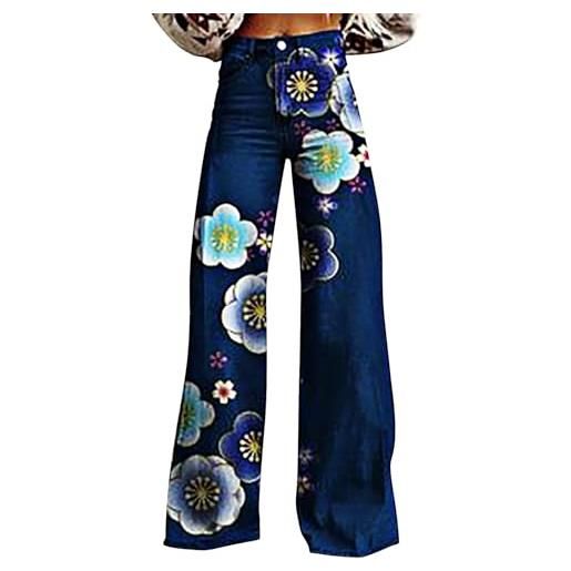 Generico jeans da donna a vita alta larghi gamba larga dritta jeans donna a zampa elefante stampa di fiori y2k hip hop vintage in denim pantaloni jeans casual loose boyfriend pantalone ragazza streetwear