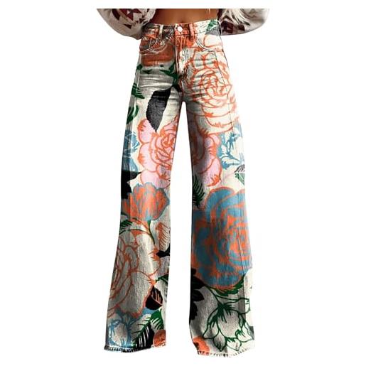 Generico jeans da donna a vita alta larghi gamba larga dritta jeans donna a zampa elefante stampa di fiori y2k hip hop vintage in denim pantaloni jeans casual loose boyfriend pantalone ragazza streetwear
