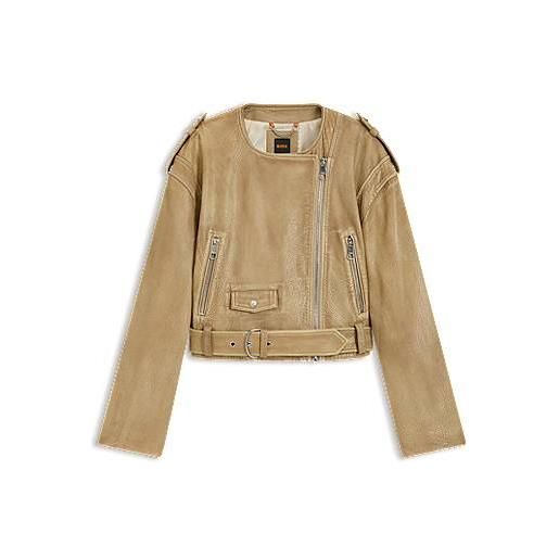 BOSS giubbotto biker corto in pelle martellata, beige