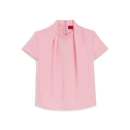 HUGO maglia in crêpe con scollatura a lupetto drappeggiato, rosa chiaro