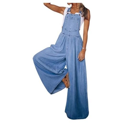 shownicer salopette donna casual tuta di jeans vintage tinta unita pantaloni in denim estive overall jumpsuit a blu scuro m