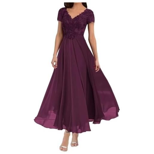 Generico lunghezza del tè madre della sposa abiti scollo a v pizzo appliques chiffon manica corta abiti da sera formali per le donne turquoise 7xl