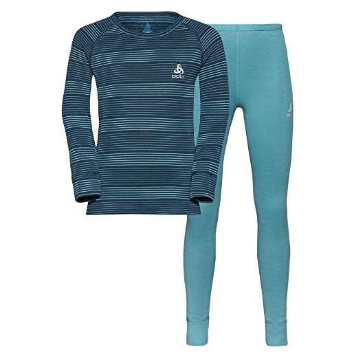 Odlo set long active warm eco, reef waters-blue wing teal, 104 unisex-bambini e ragazzi