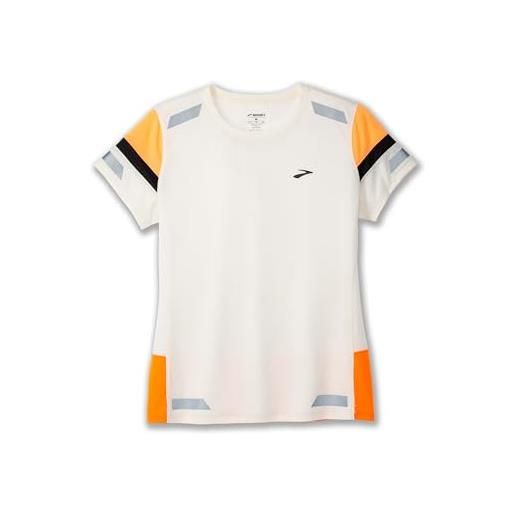 Brooks 221690167 run visible short sleeve 2.0 t-shirt donna ecru/fluoro flash/black taglia 30