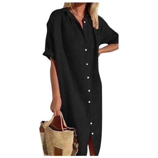 Generic abito casual a maniche corte con bottoni, abito a maniche corte con bottoni per donna, abiti larghi con maniche a camicia e bottoni (red, xl)