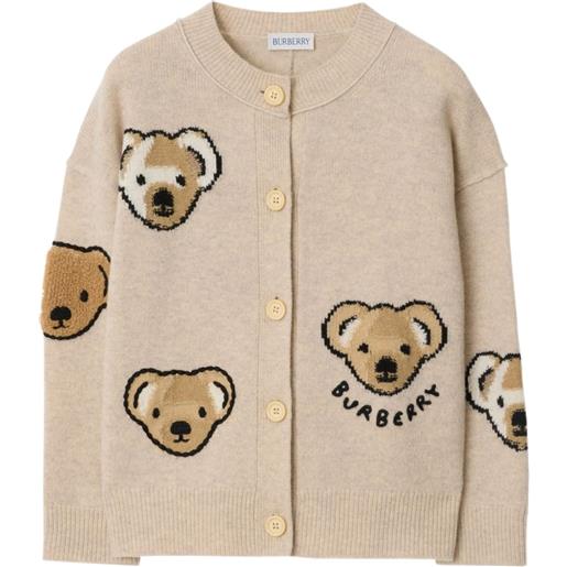 Burberry Kids cardigan thomas bear in lana - toni neutri
