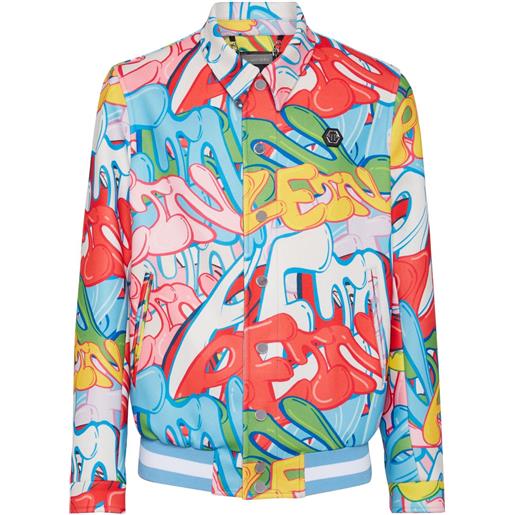 Philipp Plein giacca-camicia con stampa graffiti - blu