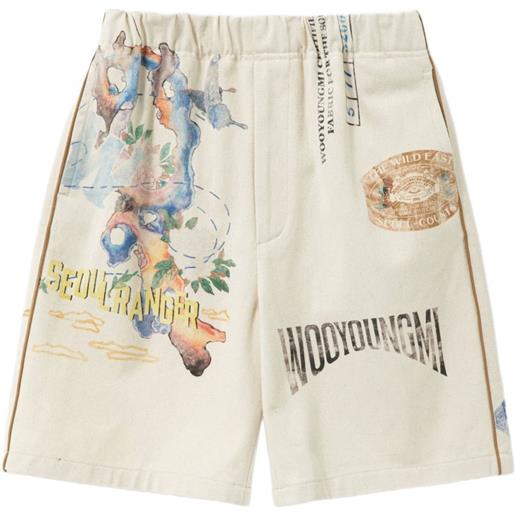 Wooyoungmi bermuda in cotone con stampa - toni neutri