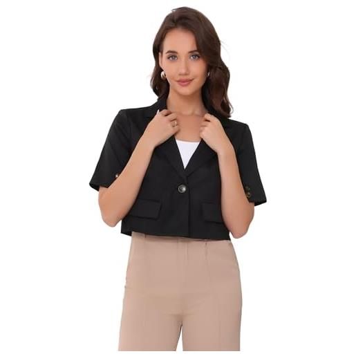 Allegra K donna blazer corto da lavoro casual, a maniche corte, con un bottone nero l