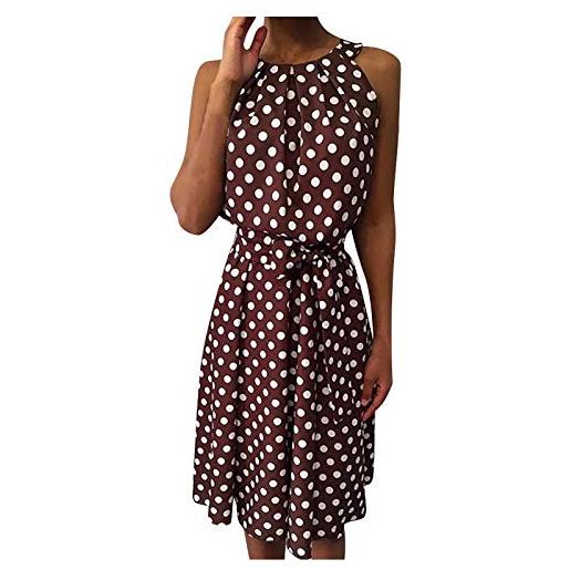 AMDOLE abito estivo corto da donna, con spalle scoperte, a pois, spiaggia, casual, ampio, da donna, vino, m