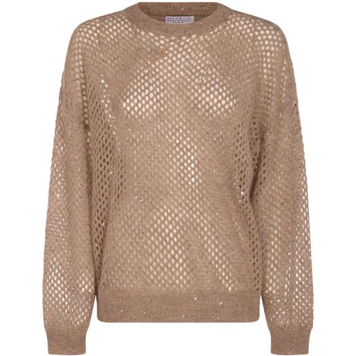 Brunello Cucinelli maglione in maglia traforata - marrone