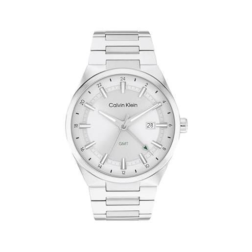 Calvin Klein orologio con movimento quarzo a tre lancette e calendario da uomo collezione distinguish con cinturino in acciaio inossidabile argentato - 25200489
