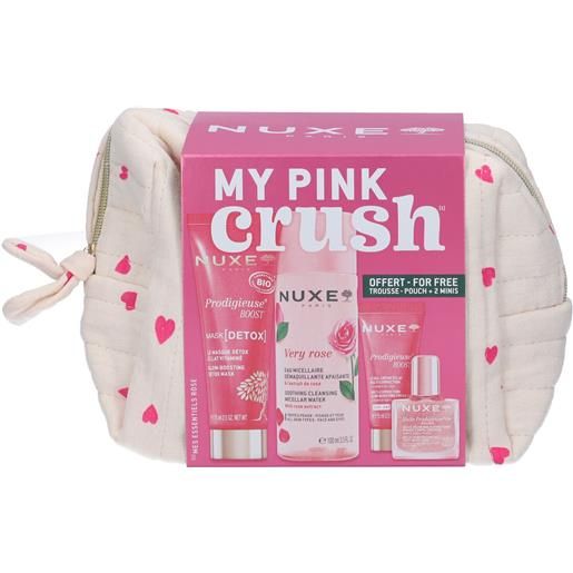 Nuxe trousse pink crush 251 acqua micellare very rose 100 ml + 1 boost maschera detox 75 crema gel 15 huile prodigieuse or floral 10 pz set