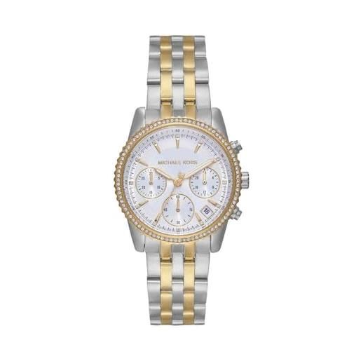 Michael Kors orologio bryant da donna, movimento cronografo al quarzo da 35 mm con cinturino in acciaio inossidabile, 35 mm, tono argento e tono oro