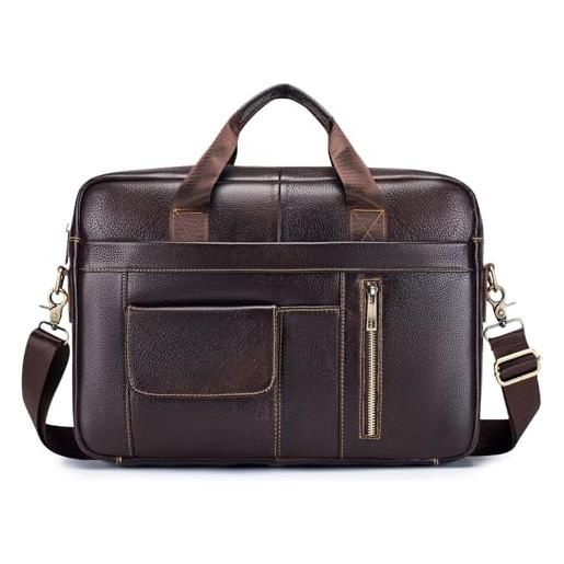 VINBAGGE cartella business in pelle uomo - borsa vintage per laptop e lavoro - tracolla per notebook 14 pollici - marrone