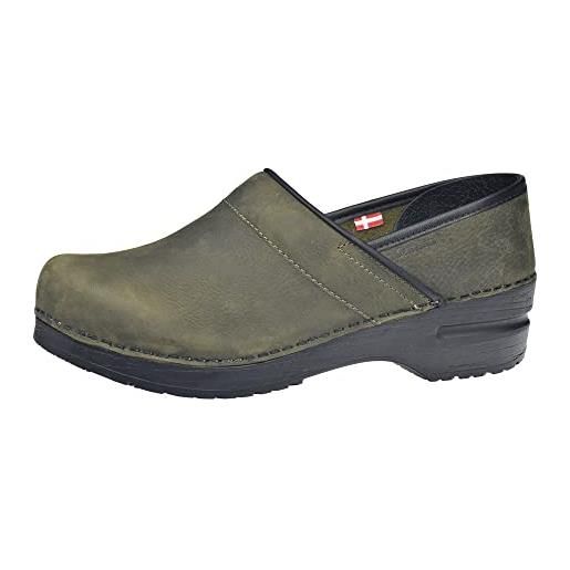 Sanita professional | zoccoli chiusi in pelle oliata da donna | originale fatto a mano in pelle flessibile | plantare anatomico in schiuma morbida | verde | 36