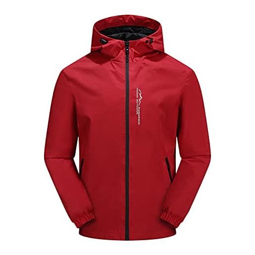 Mymyguoe giacca impermeabile da uomo, oversize, impermeabile, impermeabile, antivento, per esterni, traspirante, con cappuccio, 01-rosso, xxxl