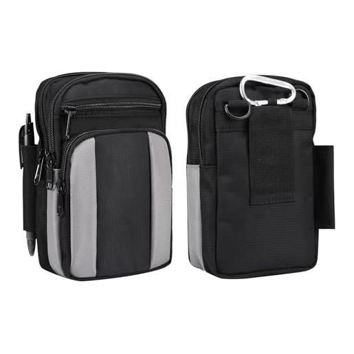 Marsupio da Cintura Uomo Pelle per Cellulare Nero, Cellulare Custodia da Cintura Pelle, Sacchetto Clip da Cintura Telefono Pochette Borsello Custodia Viaggio Borsa Portafoglio Fondina Porta Cellulari