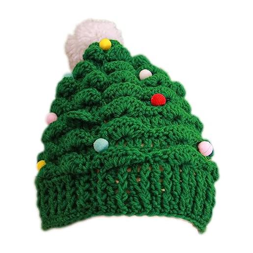 KANGQL cappello per albero di natale, unisex, lavorato a maglia, cappello con albero di natale, berretto con barba, per bambini e adulti, per mantenere al caldo, pelliccia verde, aldult