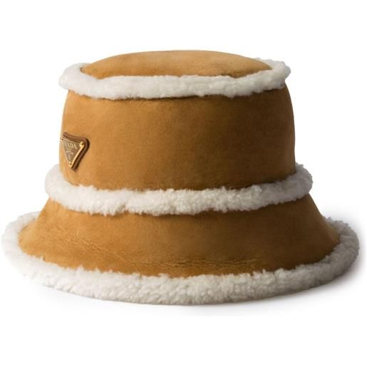 Prada cappello bucket in suede e shearling - marrone