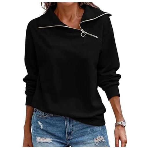 Cuptacc maglia termica donna mezza zip scollo a v felpe senza cappuccio maniche lunghe casual classico sweatshirt grigio, x-large xl 46-48