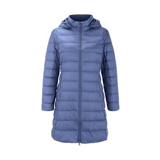 Generic piumino da donna in tinta unita con cappuccio e vestibilità sottile rimovibile e chiusura lampo, blu, l