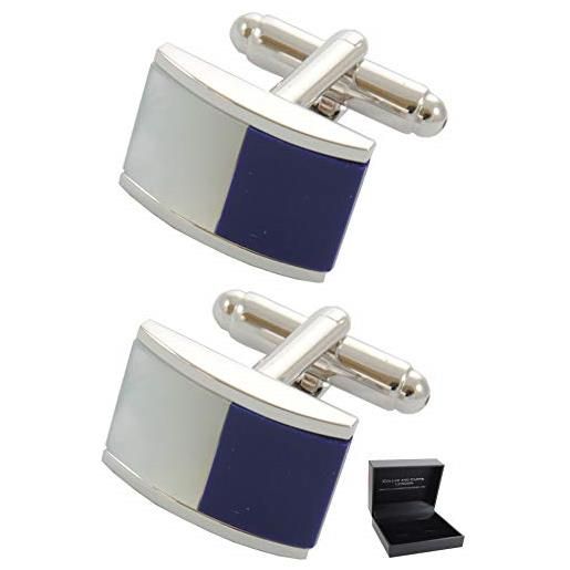 COLLAR AND CUFFS LONDON gemelli camicia uomo blu - con scatola - ottone - mezzo barile con madreperla - colori blu e bianco - design classico - un paio